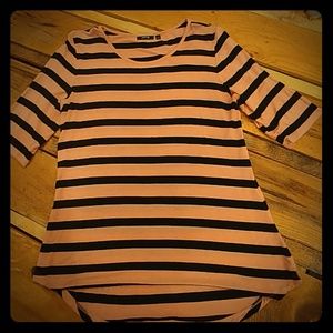 Pink and black striped high-low skirt